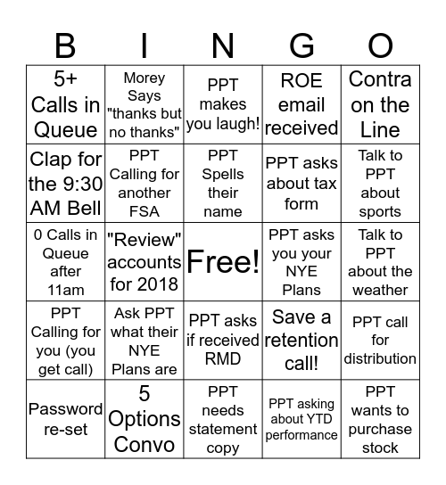 Happy New Years Bingo! Bingo Card