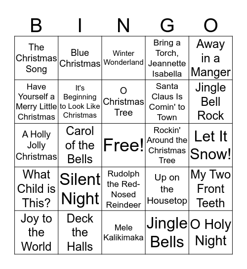 Name That Christmas Tune Bingo Card