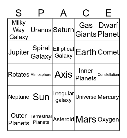 Solar System  Bingo Card