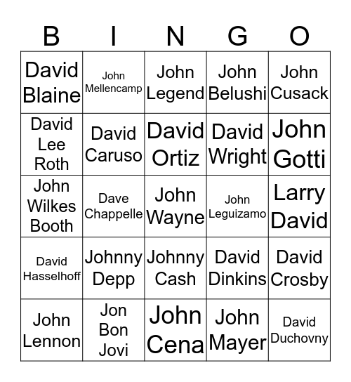 Famous John’s & Dave’s Bingo Card