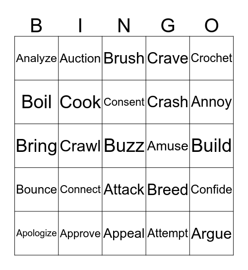 ABC Verbs Bingo Card