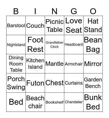 Furniture Bingo Card