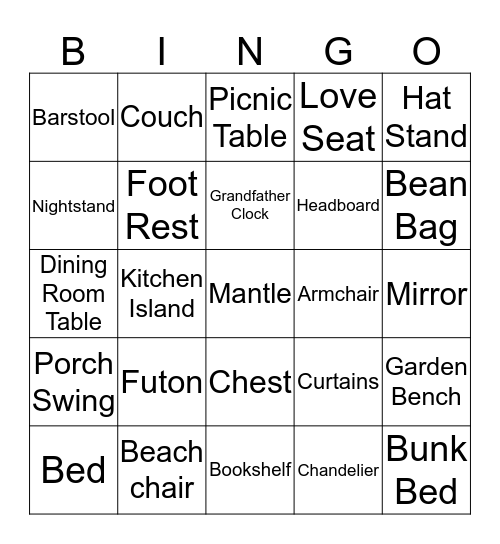 Furniture Bingo Card