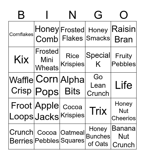 Cereals Bingo Card