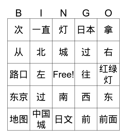 Going to Chinatown Bingo Card