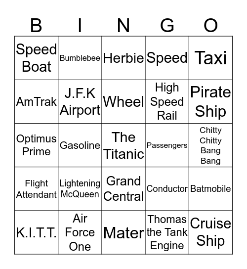 Planes, Trains and Automobiles Bingo Card