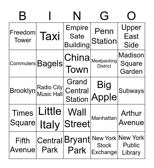 New York, New York Bingo Card
