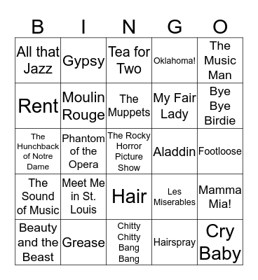 Sing Along Movies Bingo Card