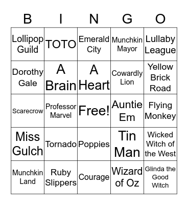Yellow Brick Road Bingo Card