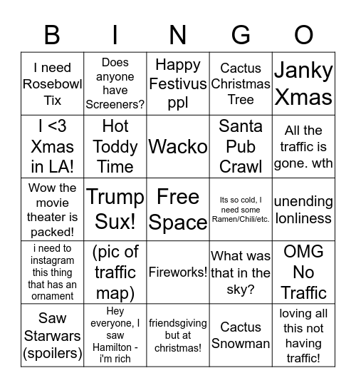 LA Holidays Bingo Card