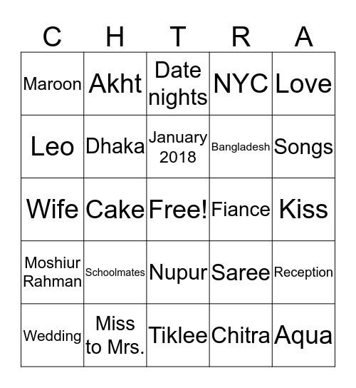 Chitra's Bridal Shower Bingo! Bingo Card