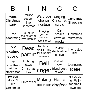 Christmas Movie Cheesiness Bingo Card