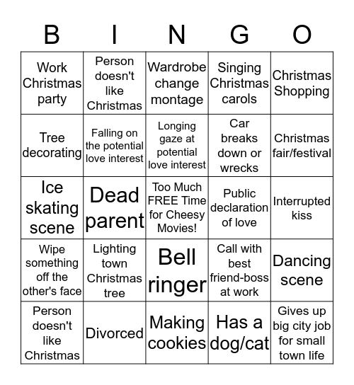 Christmas Movie Cheesiness Bingo Card