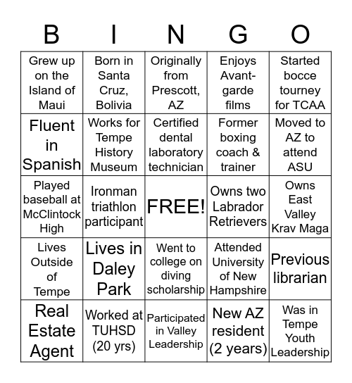 Tempe Leadership Class 29 Bingo Card