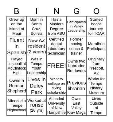 Tempe Leadership Class 29 Bingo Card