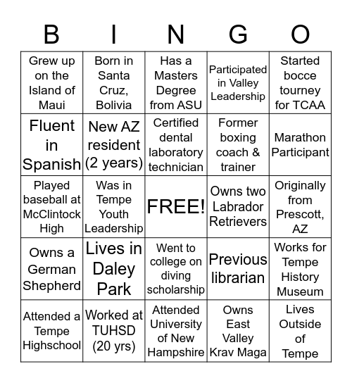 Tempe Leadership Class 29 Bingo Card