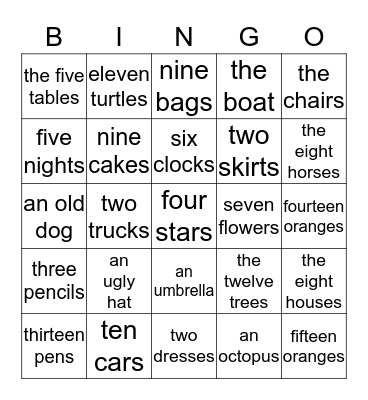 -s   or   an/ a Bingo Card