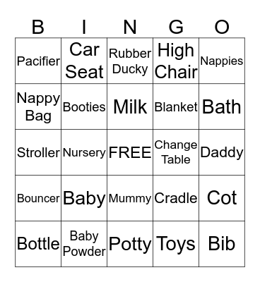 Rachel's Baby Shower Bingo Card