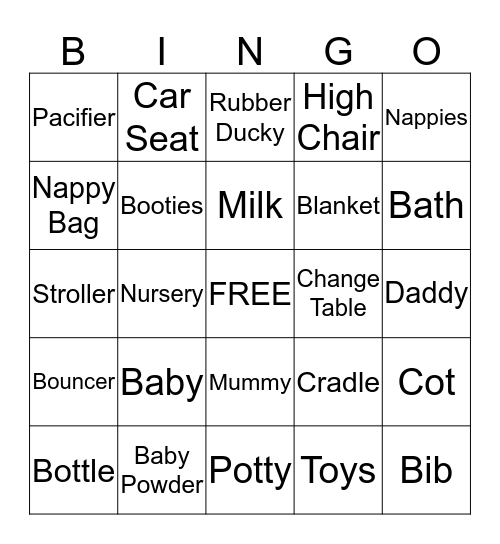 Rachel's Baby Shower Bingo Card