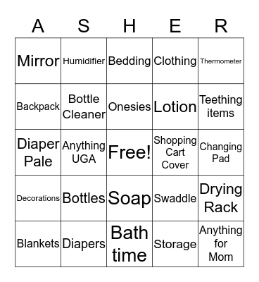 Baby Asher Bingo Card