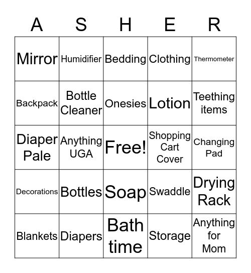 Baby Asher Bingo Card