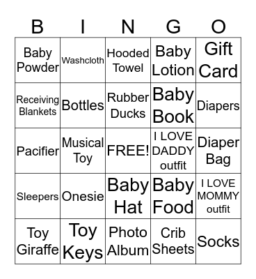 BABY SHOWER Bingo Card