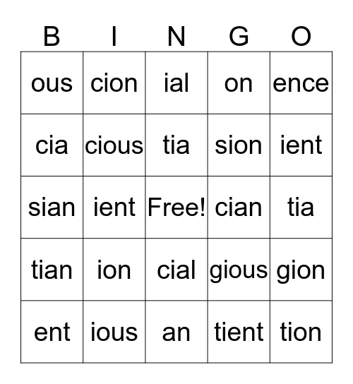 Endings Bingo Card