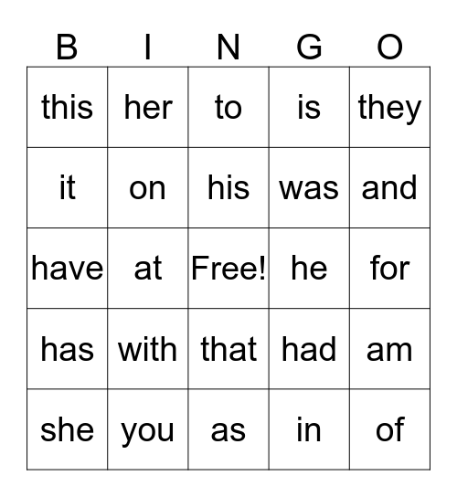 Mark Each Word You Can Read With a Dot Bingo Card