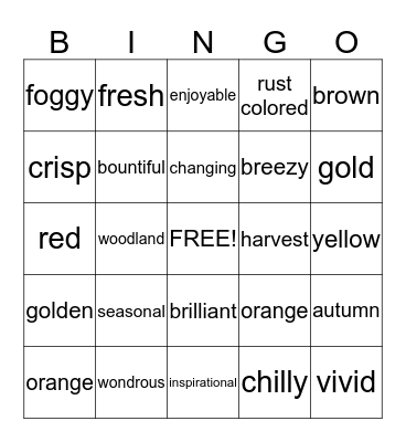 Fall Bingo Cards Bingo Card