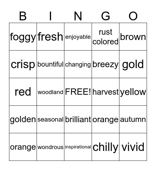 Fall Bingo Cards Bingo Card
