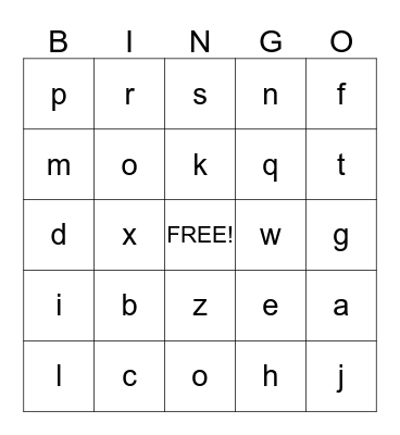 Alphabet Bingo Card
