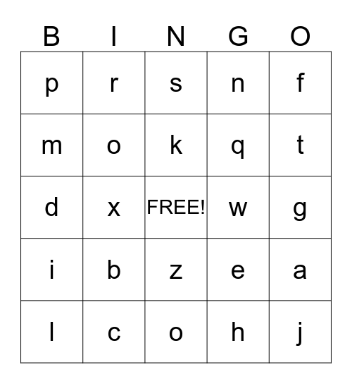 Alphabet Bingo Card