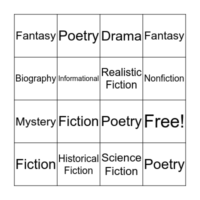 Genre Bingo Card