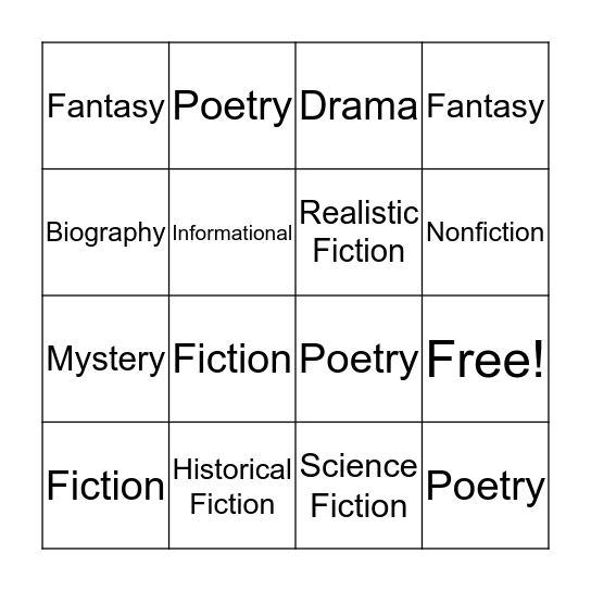 Genre Bingo Card