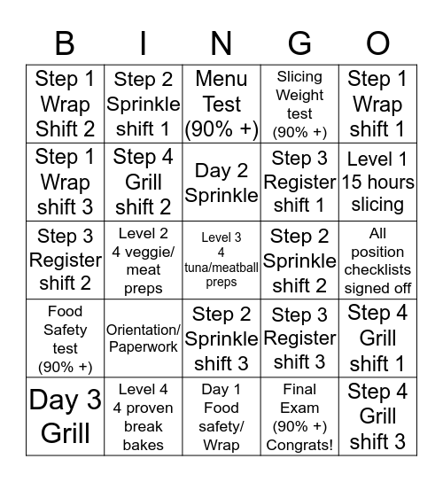 JM Training Bingo Card