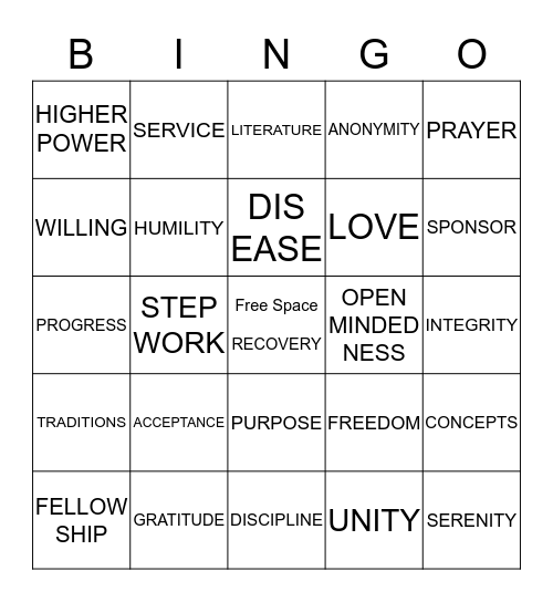 Spiritual Principles of NA Bingo Card