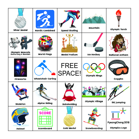 Winter Olympics Bingo Card