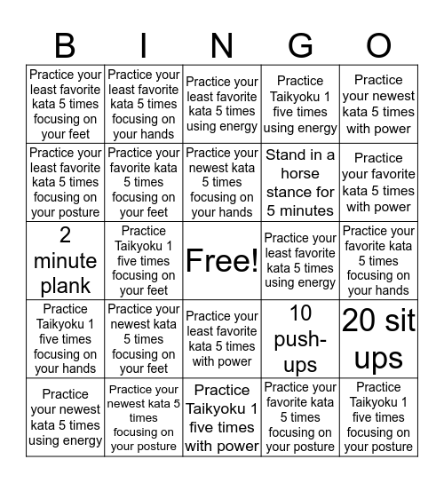 Karate Bingo Name:_________________ Bingo Card