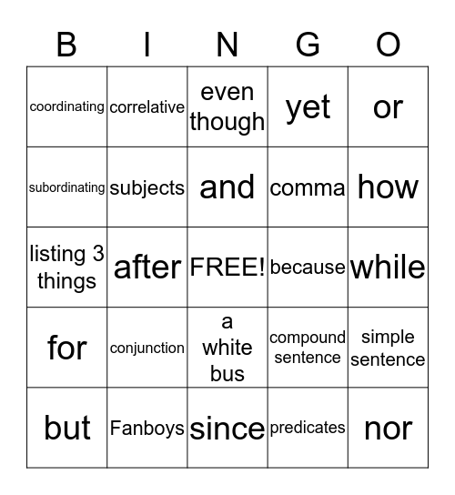 Conjunction  Bingo  Bingo Card