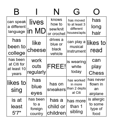 Getting to know you.... Bingo Card