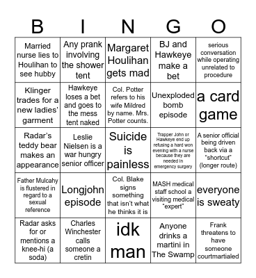 Mash Bingo Card