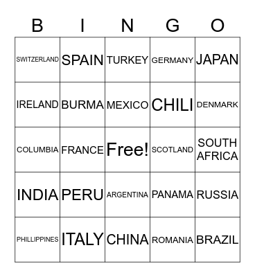 New Year's Eve Around the World Bingo Card
