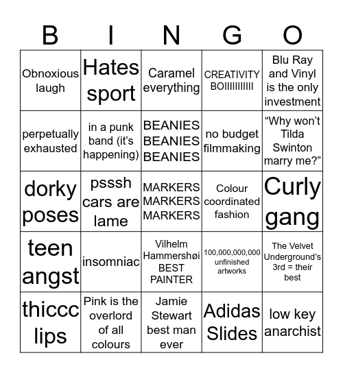 Beanie Bandit Josh Bingo Card