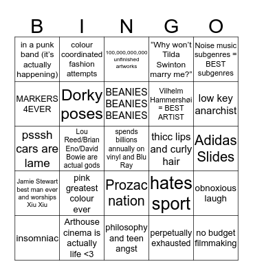 Beanie Dork Bingo Card