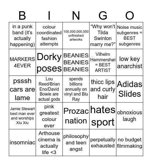 Beanie Dork Bingo Card