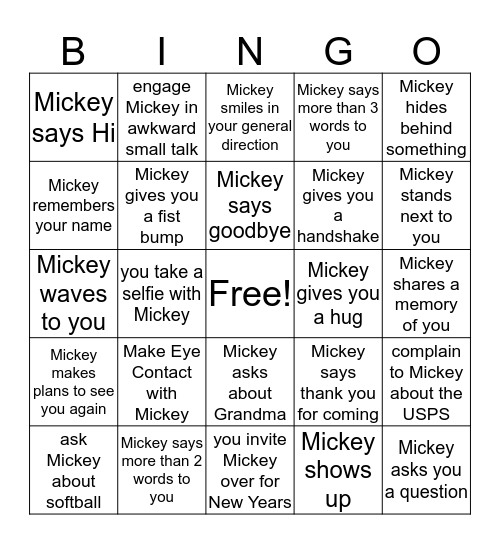 Mickey Bingo Card