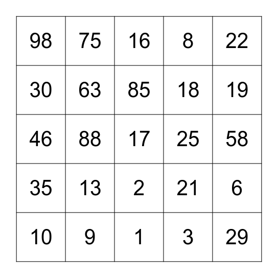 Logical Thinking Bingo Card