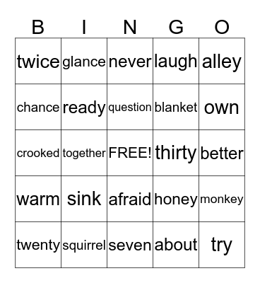 4th Grade Sight Words  Bingo Card