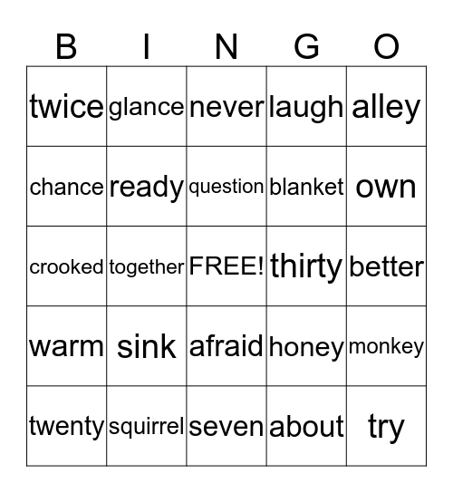 4th Grade Sight Words  Bingo Card
