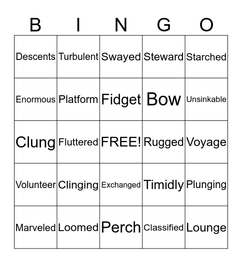 Vocabulary Bingo Card